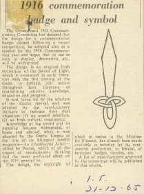 Irish Times article entitled, '1916 commermoration badge and symbol'.